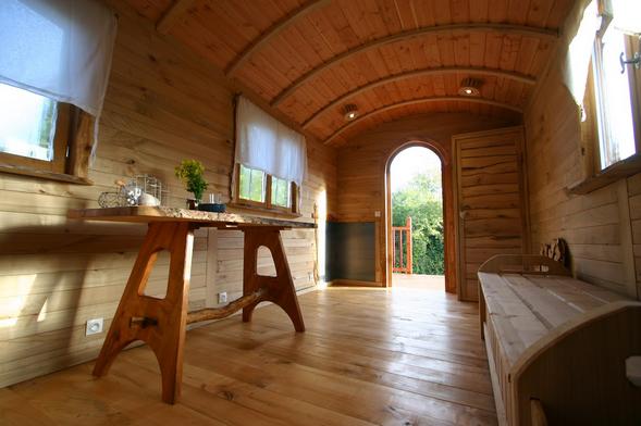 roulotte avec un poêle à granulé comme chauffage principal. 